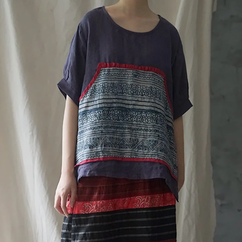 Vintage Floral Print Patchwork Pocket Women Top 2019 Summer New Casual Fashion O-neck All-match Short Sleeve | Тематическая одежда