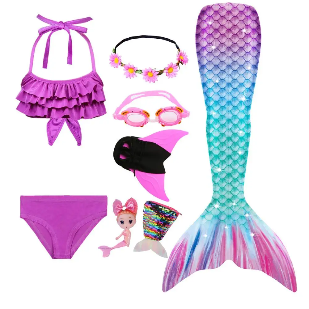 Хвост русалки для девочек Детский купальный костюм Костюм Русалки Купальник Goggle
