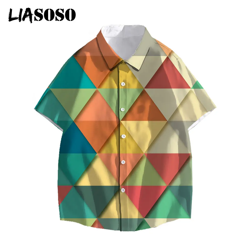 

LIASOSO Summer Men Women Casual Shirts Fashion Short-Sleeve Shirts Streetwear Geometry Three-Dimensional Graphic 3D Print Top