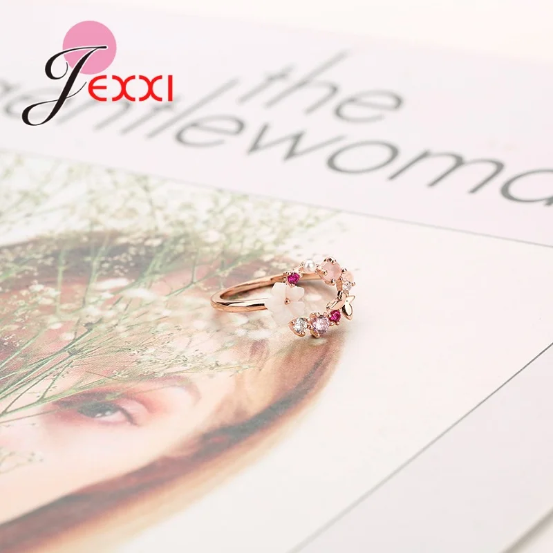 Корейский тренд Креативные Свадебные кольца с бабочкой и цветами из циркония