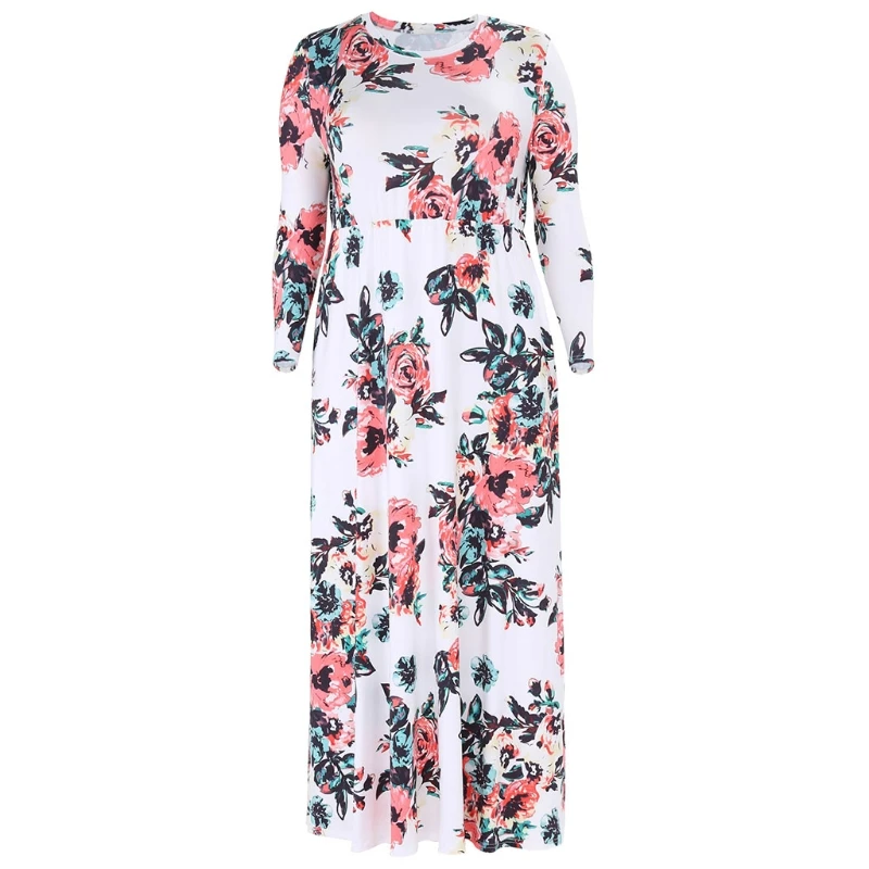 

X5XD Womens 3/4 Sleeve Floral Print Maxi Party Dresses Plus Size with Casual Pockets