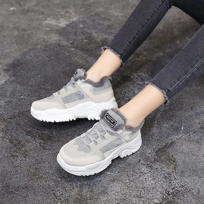 Koznoy/женские кроссовки Повседневные зимние плюшевые с мехом Сохраняющие тепло На