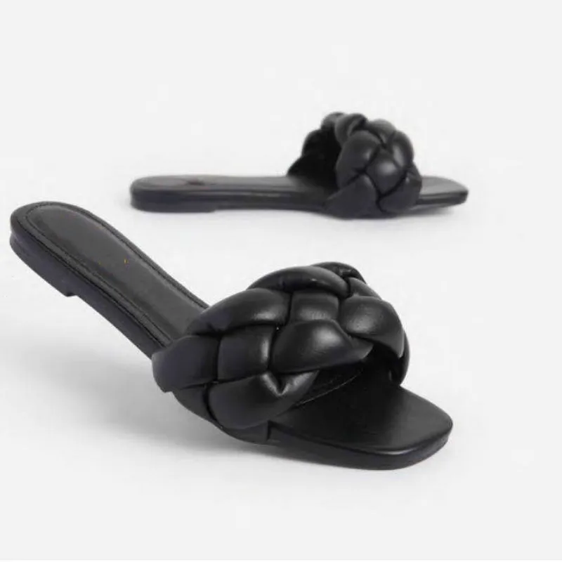 

Fashion Square Toe Flat Women Slippers Open Toe Casual Summer Shoes Woman Slip on Ladies Slides Big Size 41 Beach Flip Flops