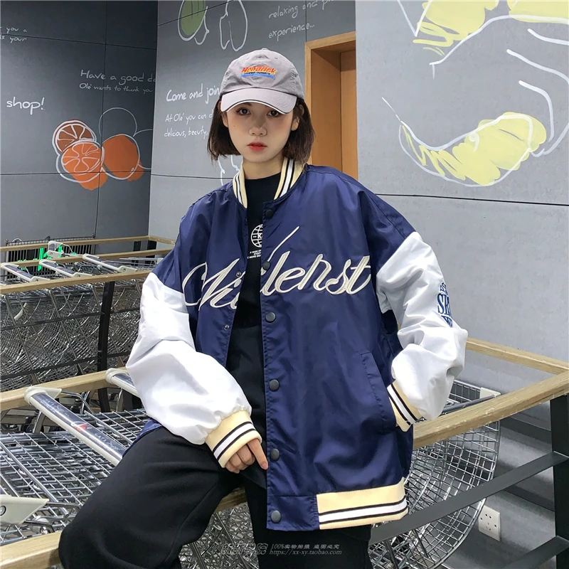 

Женская толстовка, бейсбольная куртка большого размера, уличная одежда, Женская куртка с длинным рукавом и вышивкой букв, цветные куртки в с...