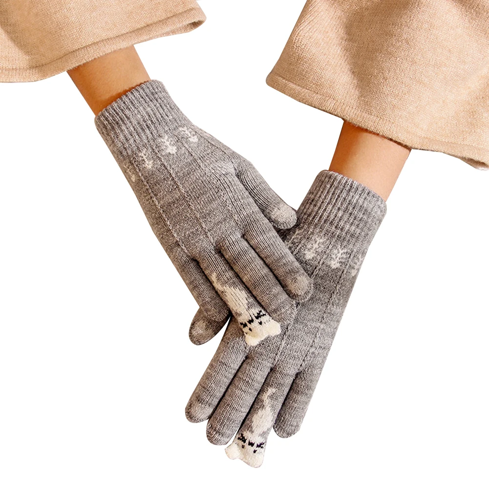 Винтажные рождественские вязаные перчатки теплые женские кошачьи рыбные кости на весь палец Сенсорный