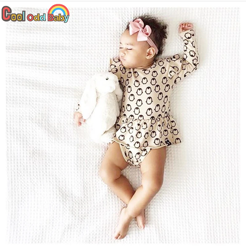 Autumn Newborn Infant Baby Girl Romper Cotton Penguin Print Long Sleeve Jumpsuit Pajamas Cute New born Baby Clothes Outfits