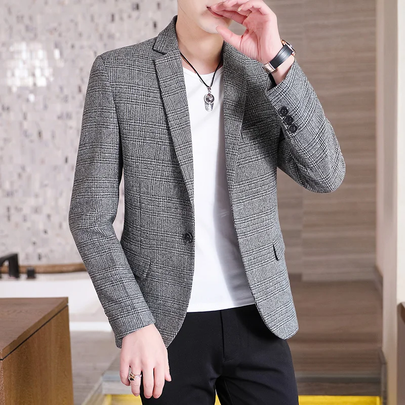 

DYB&ZACQ Leisure Plaid Suit Men's Jacket Korean Version Slim British Style Small Suit Young Handsome Single Western Jacket Tide