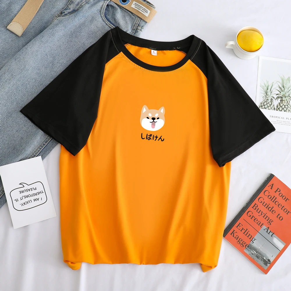 Summer New Arrival Hit Color T Shirt Short Sleeve Kawaii Cute Cartoon Shiba Print Tshirt Men Streetwear Harajuku Tee Homme | Мужская