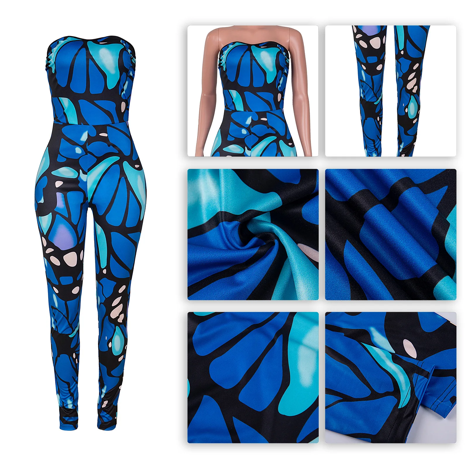 

Spring Cartoon Printed Jumpsuit Strapless Sleeveless Rompers Sexy Women Backless Night Club Outwear 2021 Elegant Overalls
