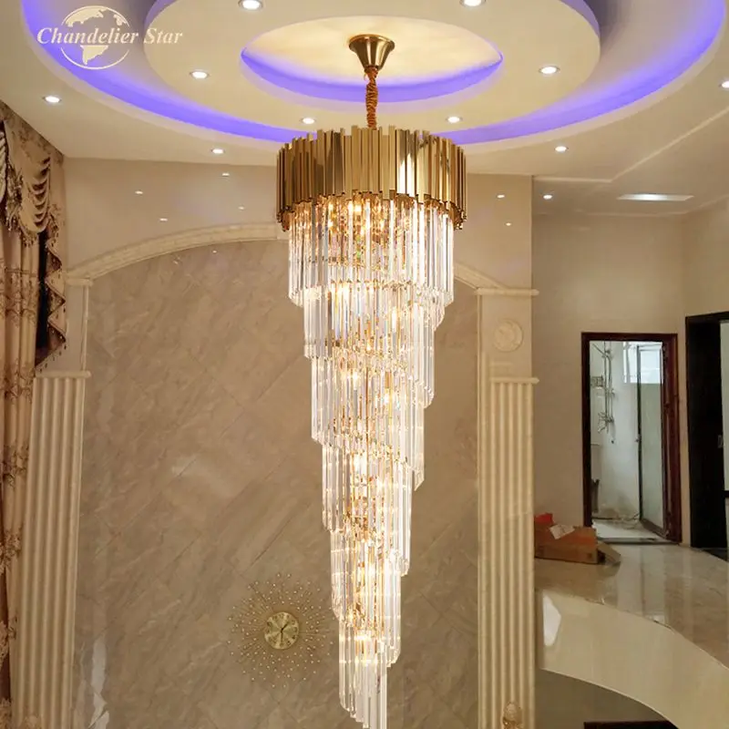 値段 高級ledシャンデリア照明現代メタルゴールドスパイラルランプリビングルームビッグ階段ホテルヴィラライト器具lustre