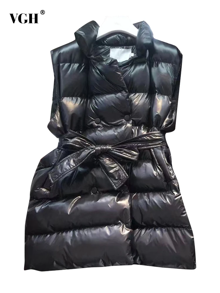 

VGH Casual Loose Lace Up Bowknot Solid Coat Female Lapel Long Sleeve Fashion Temperament Vest For Women Autumn Style 2021 New