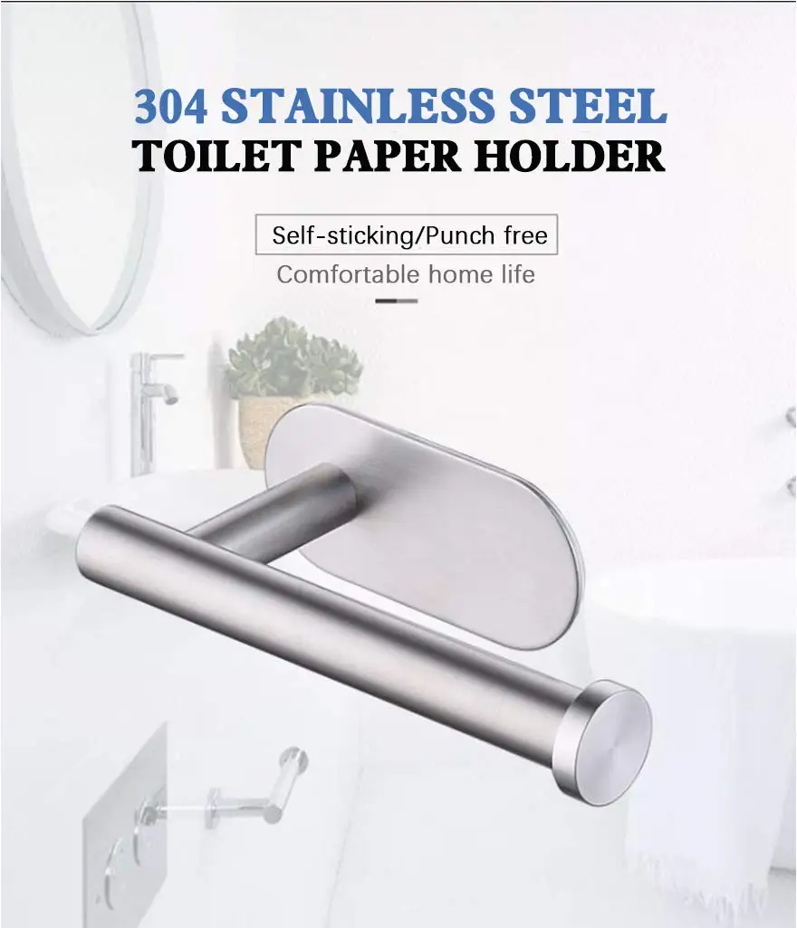 Portarrollos de ba&ntilde;o de acero inoxidable, soporte de papel higi&eacute;nico de autoAdhesive-3M, No requiere perforaci&oacute;n, fuerte adherencia e impermeable-2