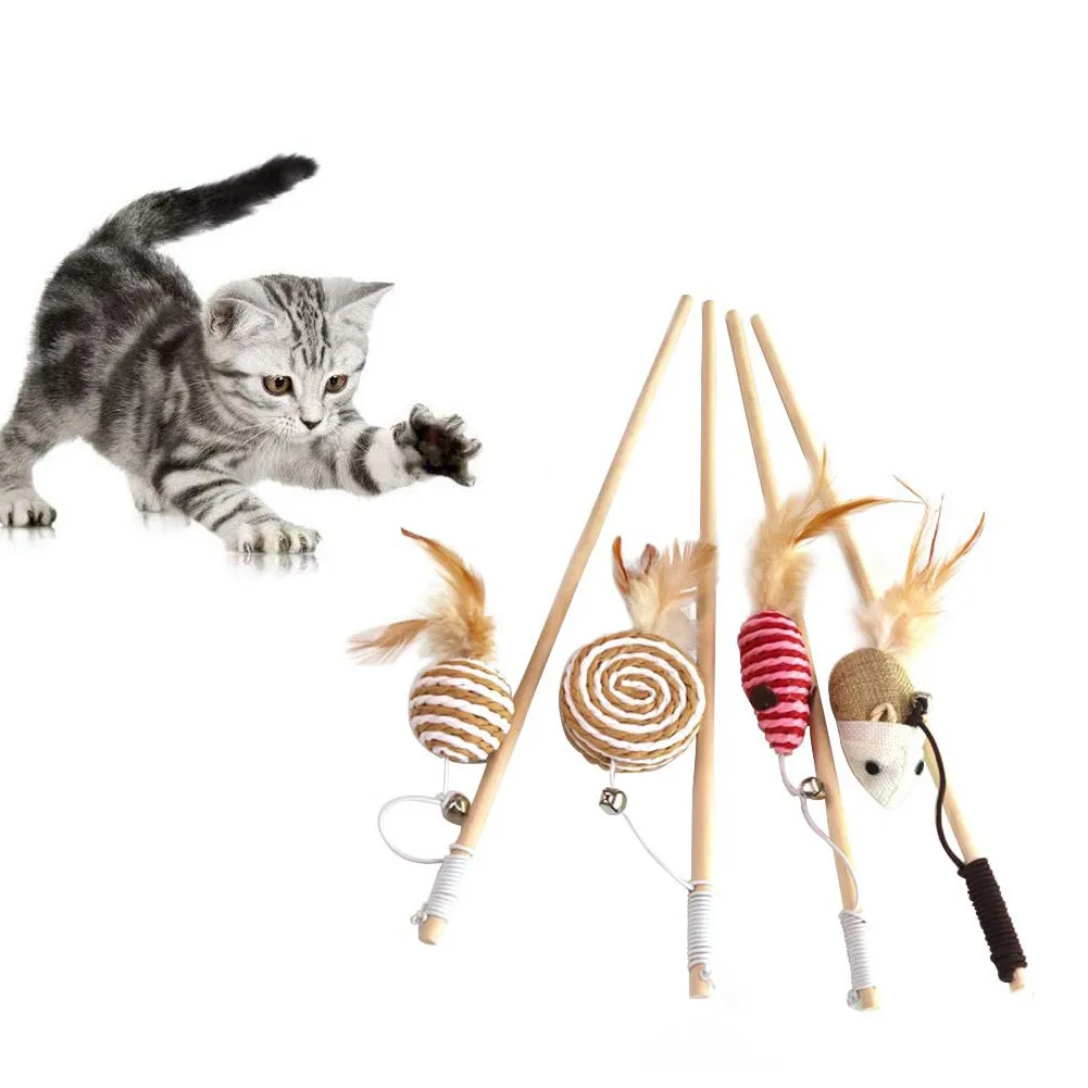 Домашнее животное игрушка для кошки &quotДразнилка&quot игрушки перо Лен палочка