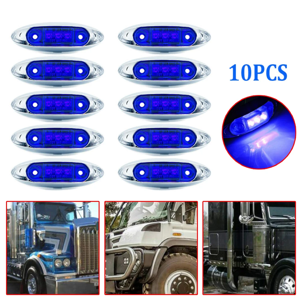 

IP68 Side Marker Lights Blue 4\" Trailer Clearance ABS Housing + PC Lens