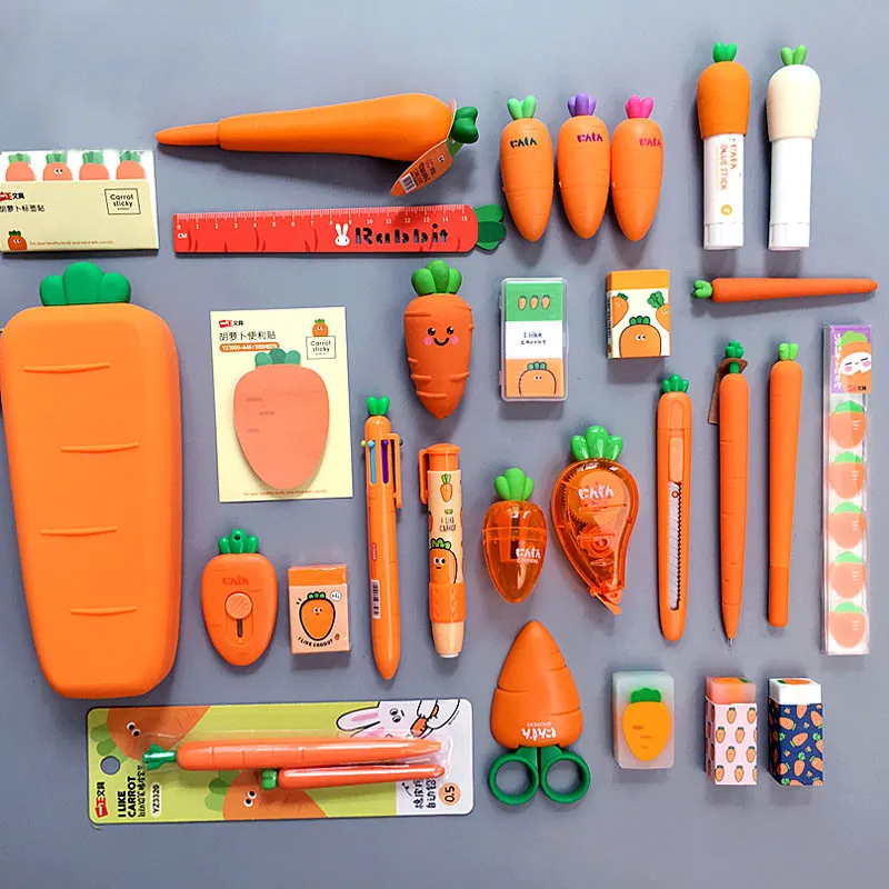 

2021 Sharkbang Creative Carrot Series Silicone Soft Pencil Case Penholder Organizer Bag Kawaii Stationery Set Kids Birthday Gift