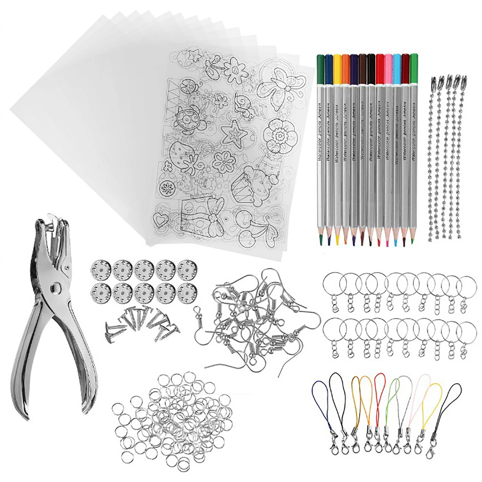 1 Set Shrinky Art Paper Heat Shrink Sheet Plastic Kit Hole Punch Keychains Pencils DIY Color Lead Manual Heat Shrink Film Tool