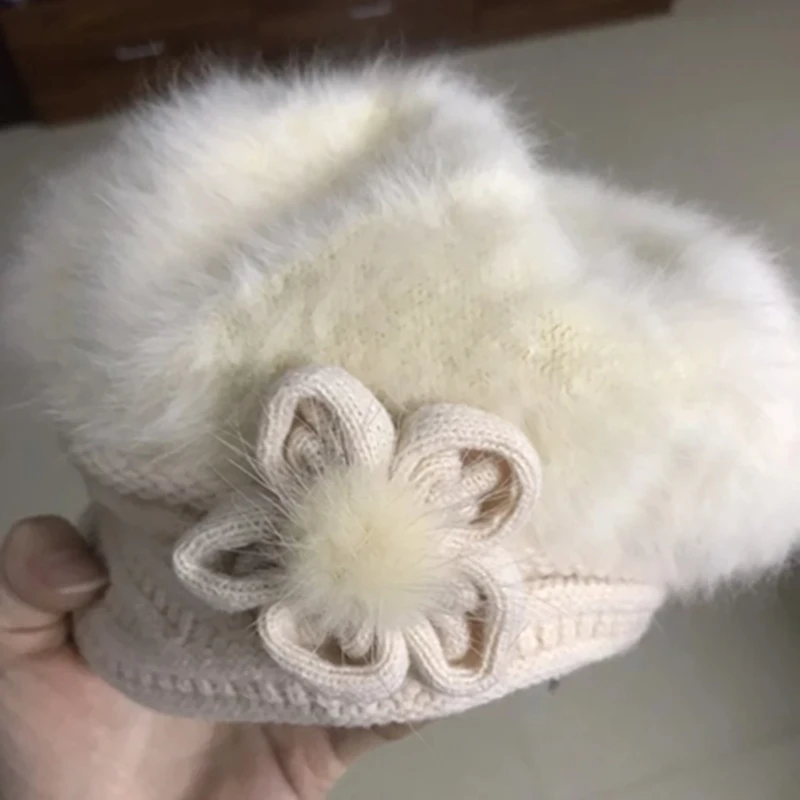 warm Girl Winter Autumn beret hat for women Wool knitted mom Rabbit fur solid fashion lady cap fall Female | Аксессуары для одежды