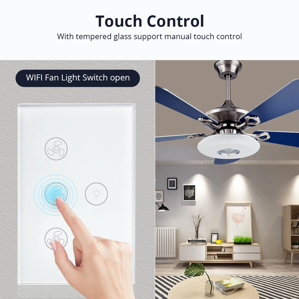Умный Wi-Fi переключатель для вентилятор светильник, совместимый с Alexa Google Home Smart Life App управление
