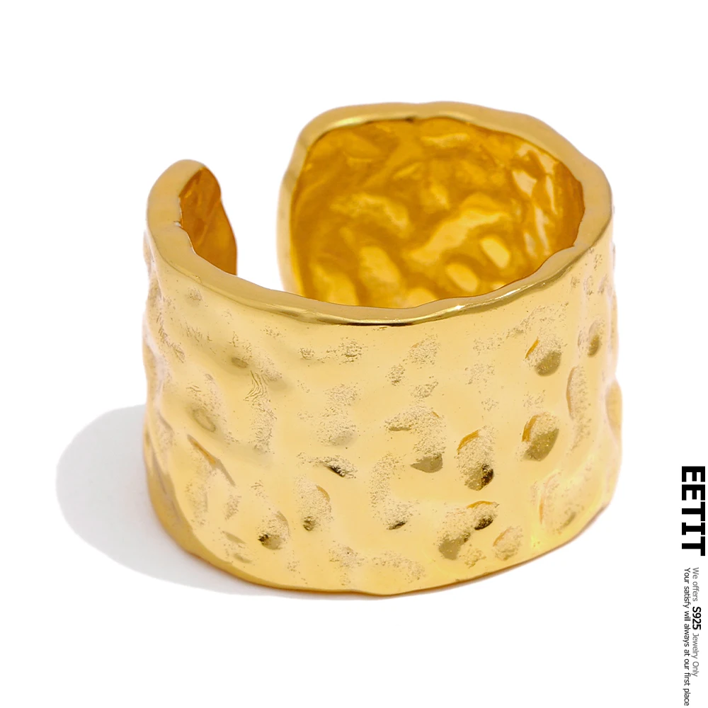 

Eetit 100% 925 пробы серебряные круглые Открытые Кольца, текстурное металлическое минималистичное ювелирное изделие для женщин, кольцо на палец, ...