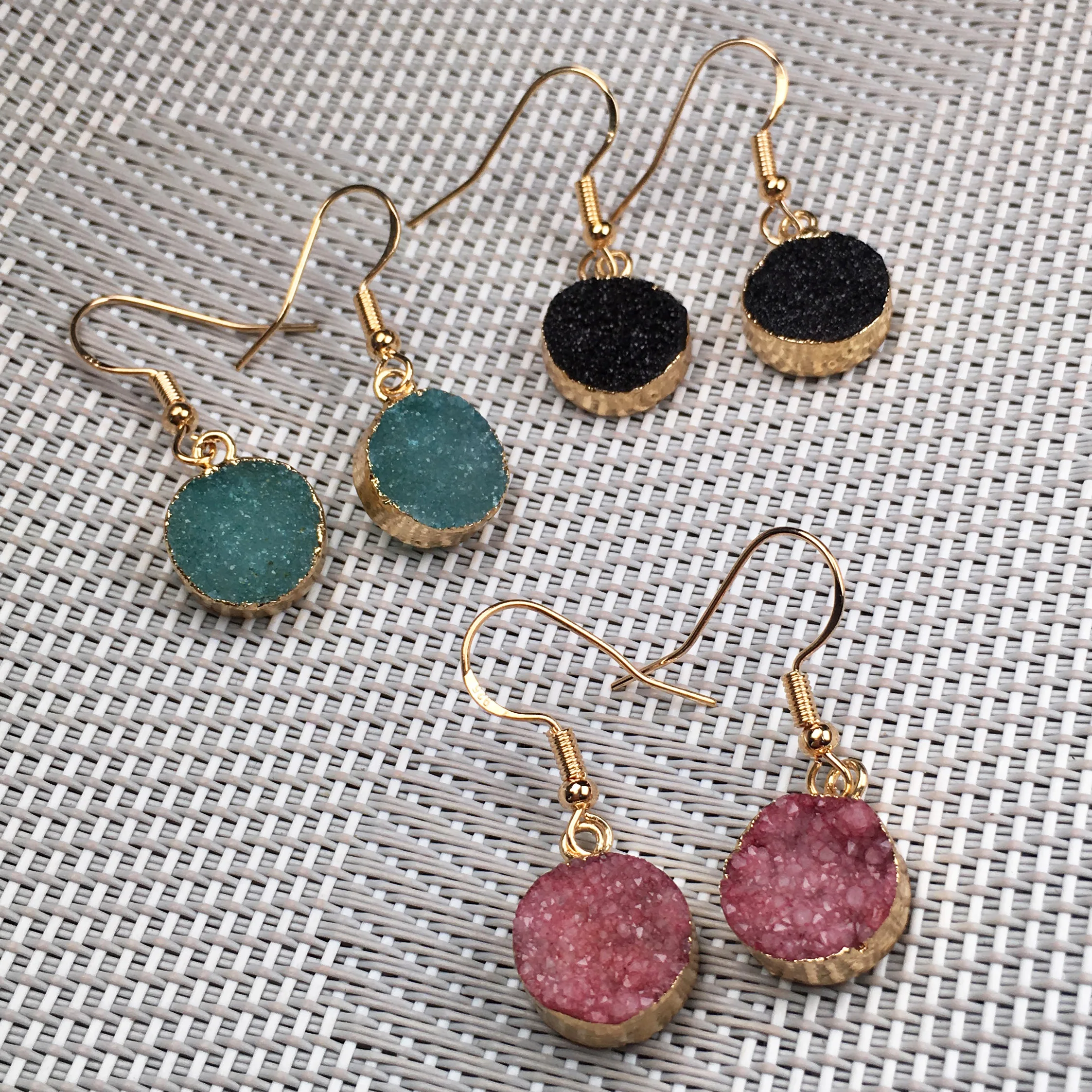 

Fashion Round Gilt Edge Earrings High Quality Natural Stone Agate Dangler for Women Glamorous Jewelry Gifts 12X12mm