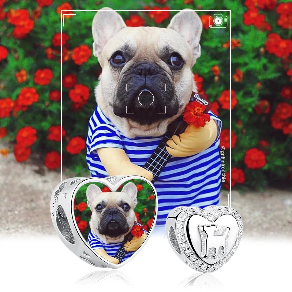 

ELESHE 2020 милый щенок собака Подвески персонализированные пользовательские фото 925 пробы серебро сердце из бисера, подходят к оригинальному б...