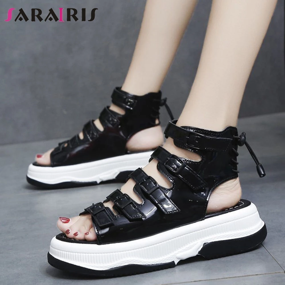 

Женские босоножки на платформе SaraIris, однотонные повседневные босоножки с пряжкой на щиколотке и открытым носком