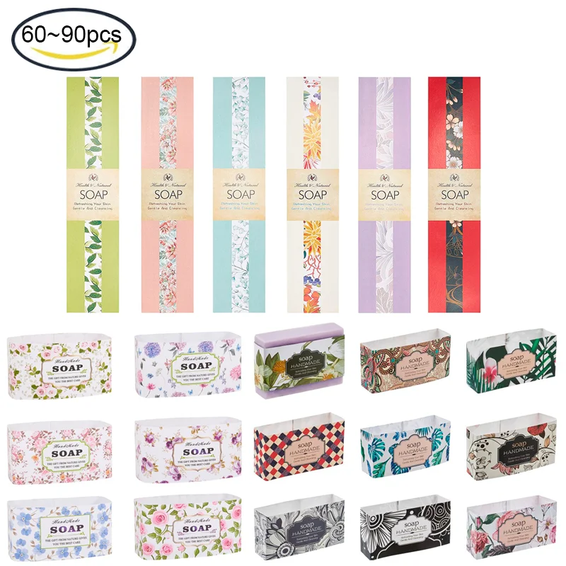 

60/90 Pcs Soap Wrappers Soap Wrap Paper Tape Vertical Soap Labels for Homemade Soap Bar, Soap Gift Box Packaging