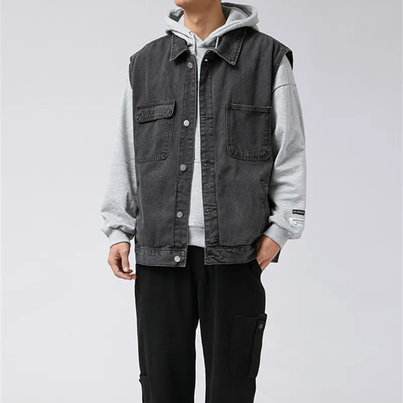

Denim Vest Men's Jacket Cotton 2021Clothing Spring Summer Fashion Waistcoat Male Casual Jeans Vintage Jacket Korean Coats Tops