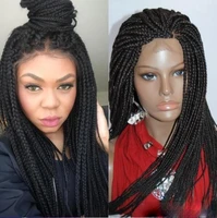 134 box braided wigs lace front handmade micro braided straight synthetic hair small long braiding hair wigs with baby hair