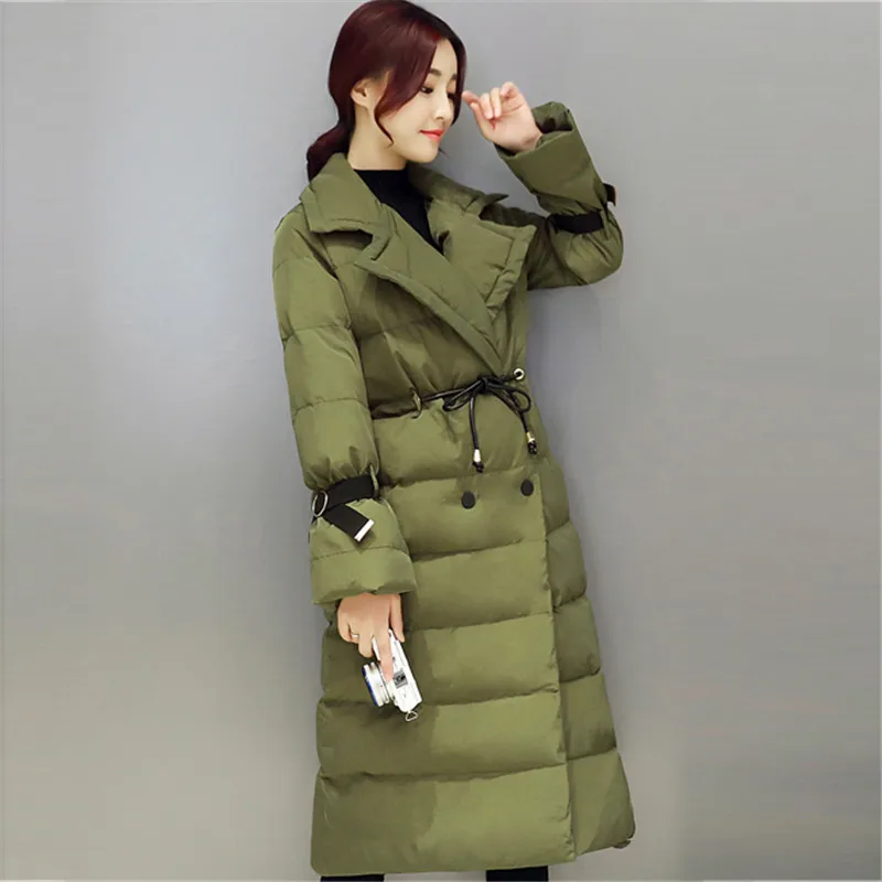 Han edition Women Winter Cotton Coat High quality New lace-up Thick Slim Outerwear Fashion temperament Female Long Parka ZX0149 | Женская