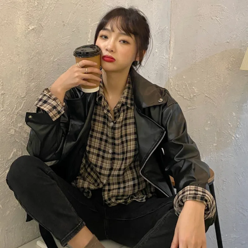 

Autumn Clothing nian New Style nv wang Red Versatile Hong Kong Style Loose Slimming Versatile Pu Jacket Small Leather Coat