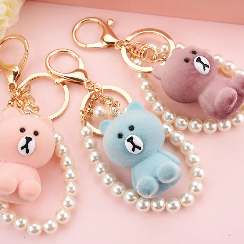 Корейская версия милый стекающийся медведь брелок для ключей жемчужные цепочки