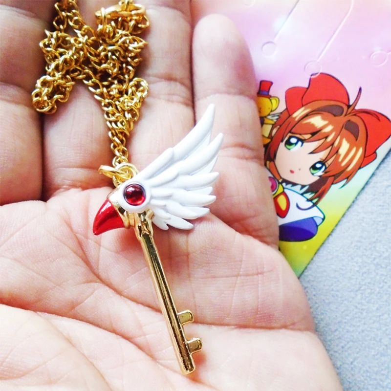 Anime Cardcaptor Clow Necklace Cosplay Props KINOMOTO SAKURA Keychain Girls Halloween Gifts