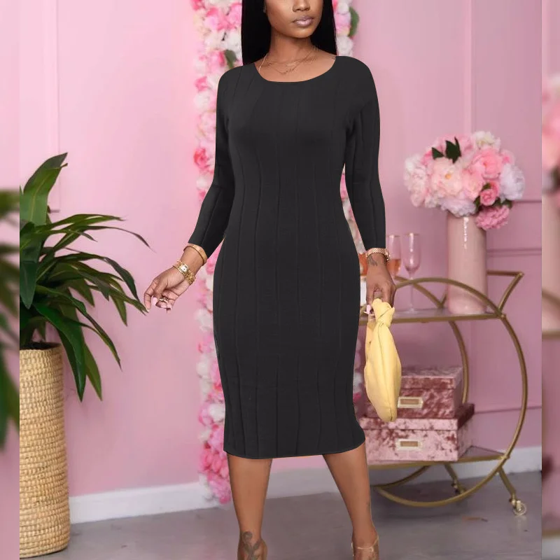 

Autumn Winter Solid Knitted Cotton Sweater Dresses New Women Fashion Round Neck Pullover Female Knitted Dress Backless Sexy