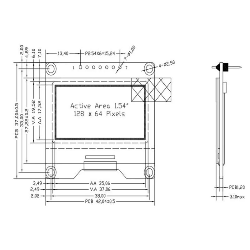 Модуль SSD1309 7-контактный OLED-экран 1 54 дюйма белый совместим с SSD1306 SPI интерфейс 128*64 -