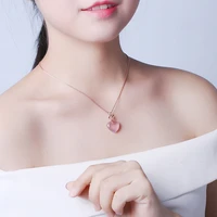 new fashion heart pendants 14k rose gold jewelry necklaces for women pink clear crystal necklace for wedding engagement party