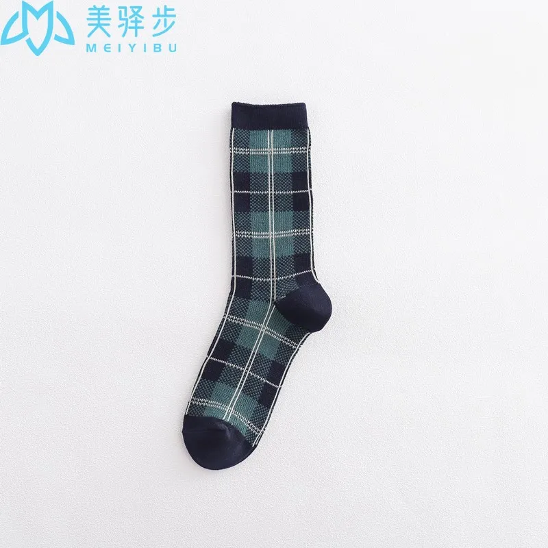 

Square Plaid Cotton Socks Retro British Style Female Socks Fashion College Style Wholesale 5 Pairs Per Set