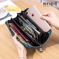 rfid vintage genuine leather womens wallet simple long zipper purse card holder large capacity wallets money coin pocket clutch