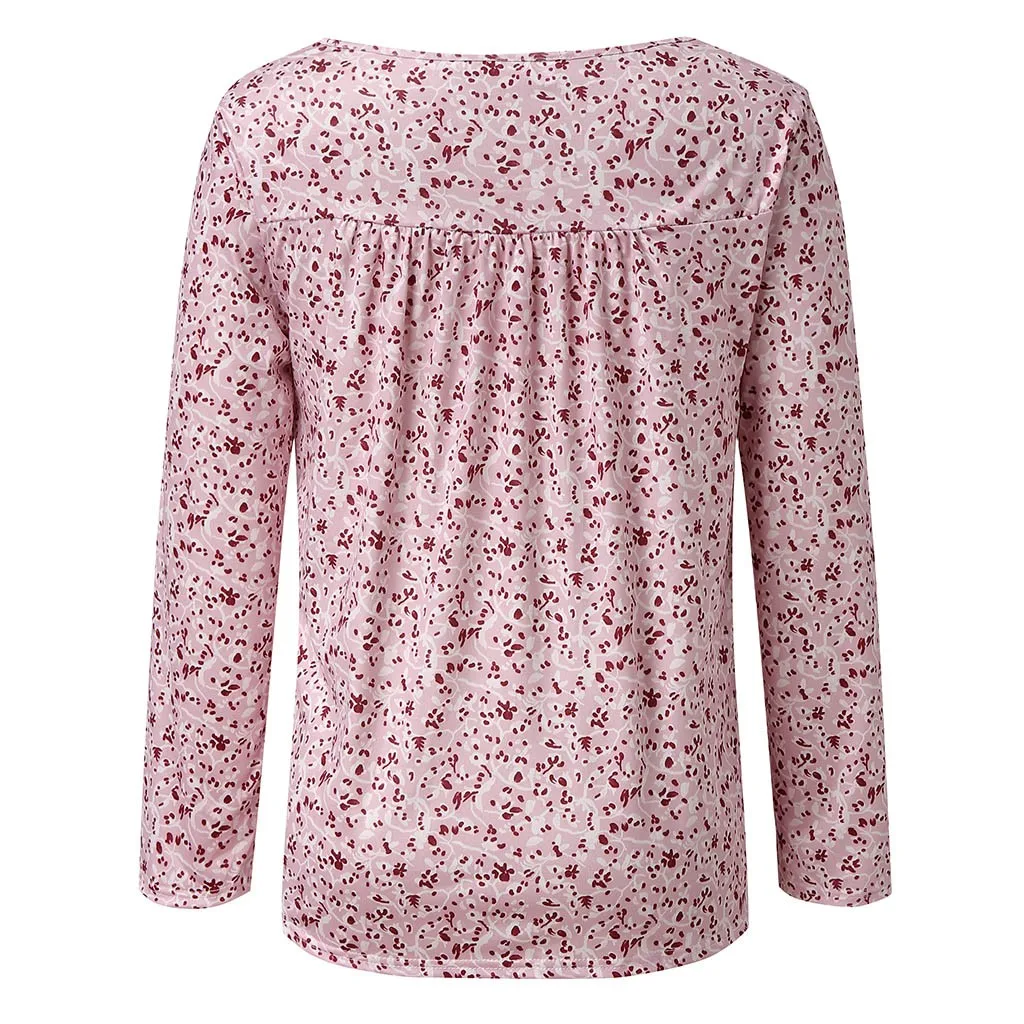 Одежда зимняя повседневная блузка с принтом Флорал плюс-сайз мода V-образным вырезом основные верха женская женский длинный рукав рубашка блузка пуловер.