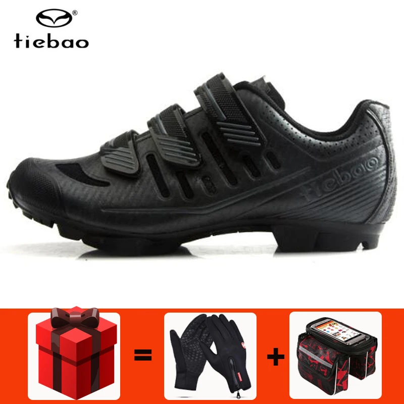 add gloves and bag Tiebao велосипедная обувь мужские кроссовки Sapatilha Ciclismo Mtb дышащая обувь для горного велосипеда с самоблокирующимся SPD педалями обувь для езды на велосипеде - Цвет: add gloves and bag