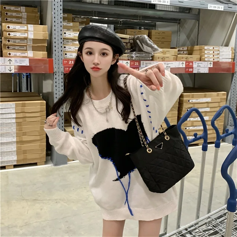 

Корейский шикарный осенний белый женский пуловер, модный свитер с вышивкой Love, свободные вязаные топы с надписью, повседневные женские свит...