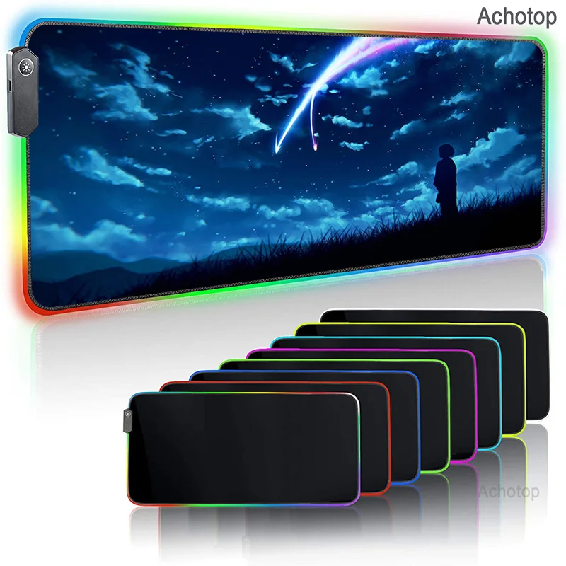

Your Name Large RGB Gaming Mouse Pad Anime Computer Mousepad Glowing Usb Led Backlight Surface Mause Pad Keyboard Mat DIY Custom