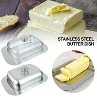 304 stainless steel butter dish box containe cheese bread storage tray with lid fresh keeping insulation plate kitchen dinnerwar