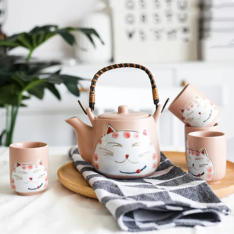 Японский креативный черный чайный сервиз Lucky Cat керамический Подарочная коробка