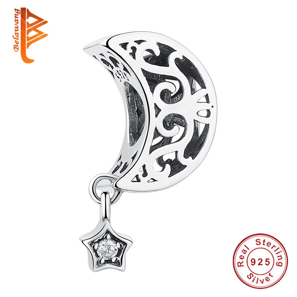 BELAWANG 100% 925 пробы серебро Ажурные Носки с рисунком Луны и звезды Очаровательные
