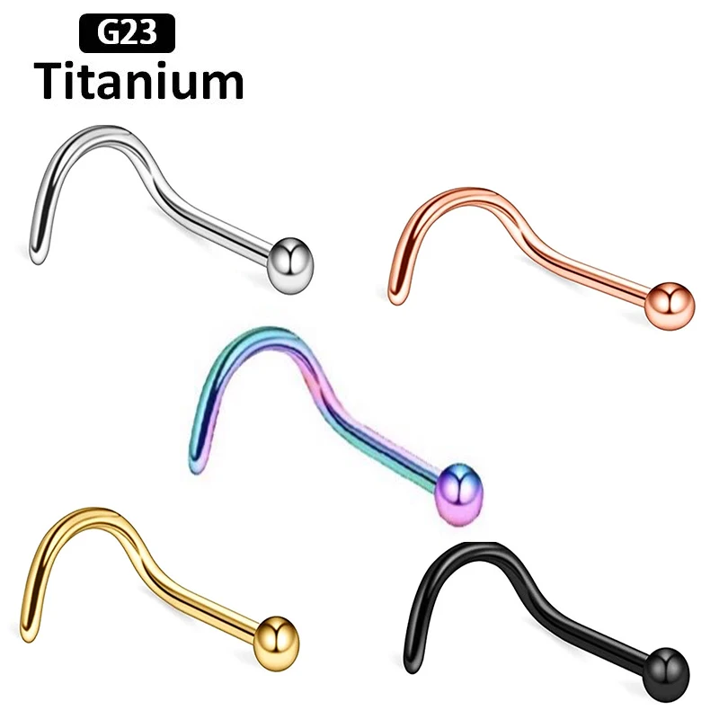 

Whole G23 Titanium nose nail classic concise style curved rod small ball human body puncture body piercing jewelry 20G