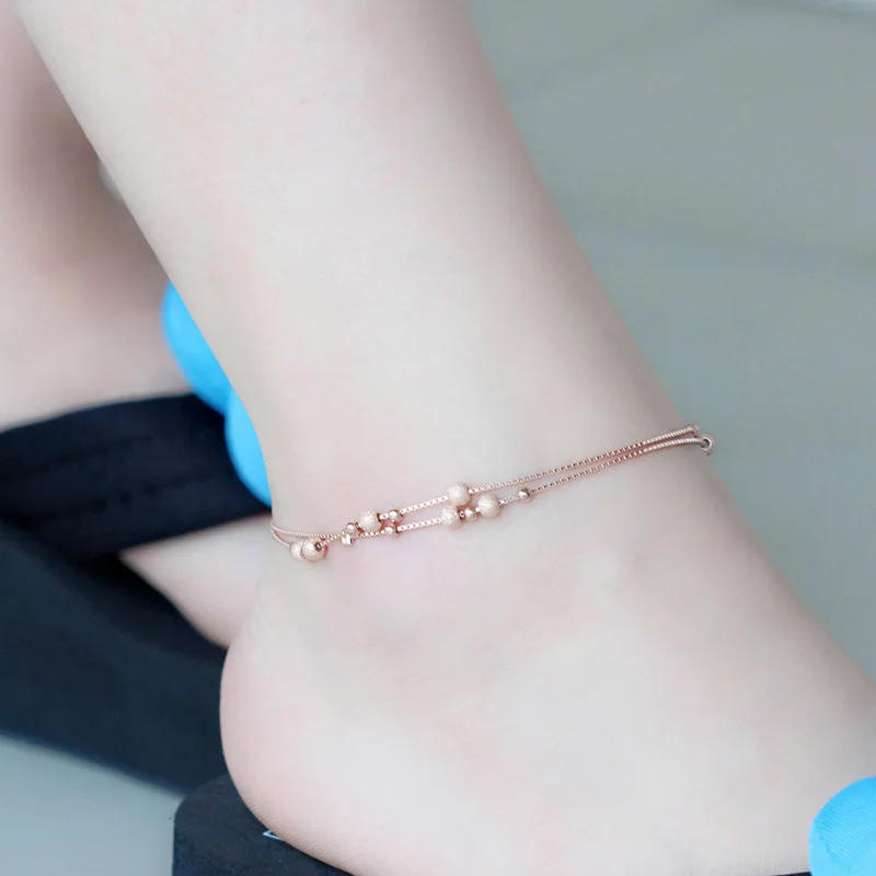 

Leg bracelet silver 925 double layer chains anklets for women ley 925 oro ankle double layer Chain Female Simple Foot Jewelry