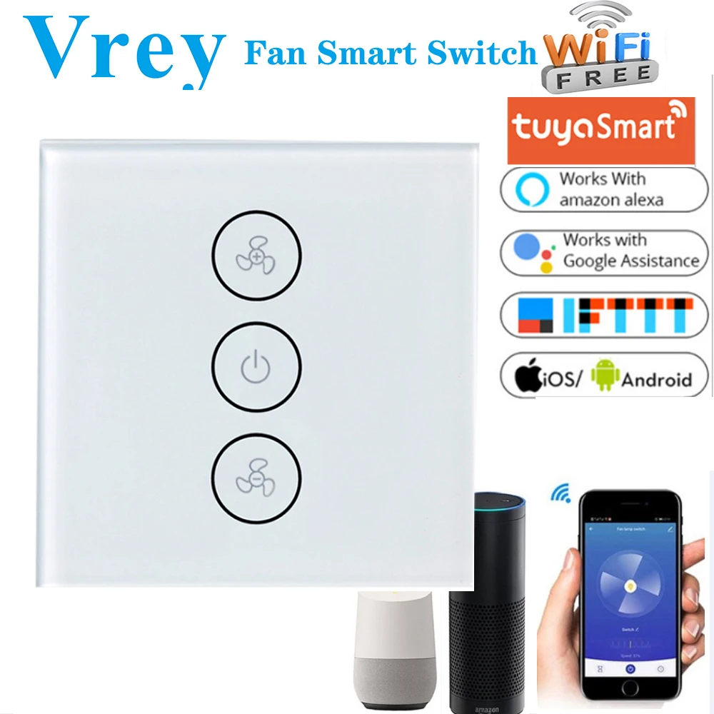 

TUYA EU WiFi Smart Fan Switch Alexa Google Home Smart Switches Speed Group Control Speed Regulation Home Ceiling Fan Fan Switch