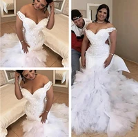 plus size wedding dresses off the shoulder 3d appliqued bridal gowns tulle tiered robes de mari%c3%a9e mermaid wedding dress dubai