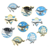 new whale sailboat planet ocean wave brooch bag clothes backpack lapel enamel pin badges cartoon jewelry gift for friend women